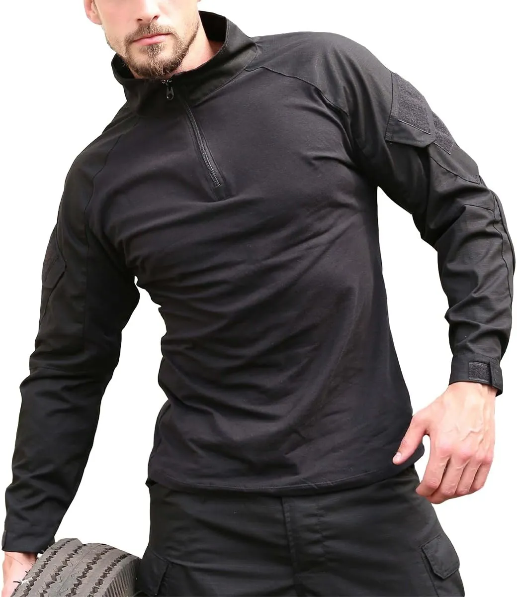 ReFire Gear Men's Military Tactical Army Combat Long Sleeve Shirt Slim Fit Camo T-Shirt with 1/4 Zipper