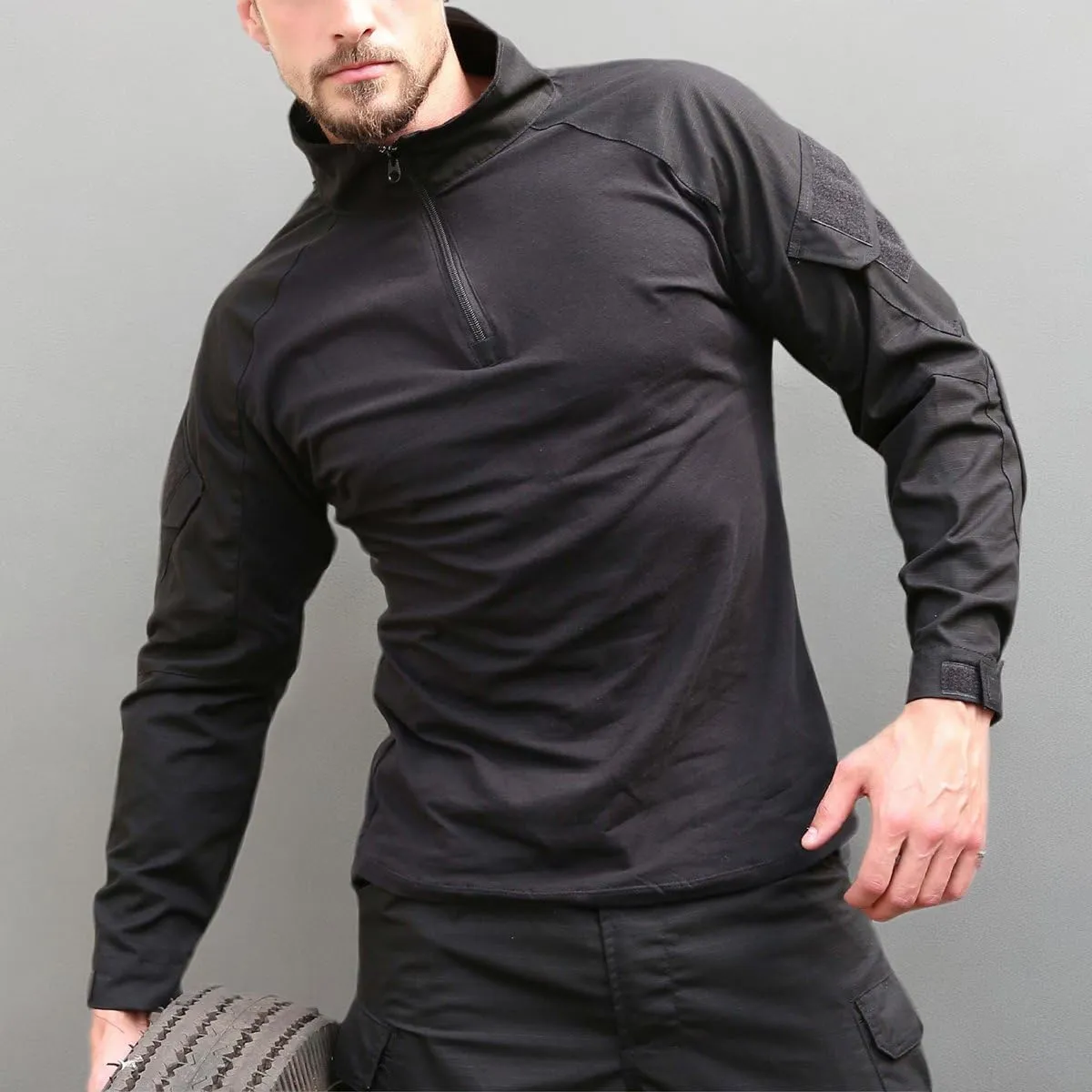 ReFire Gear Men's Military Tactical Army Combat Long Sleeve Shirt Slim Fit Camo T-Shirt with 1/4 Zipper