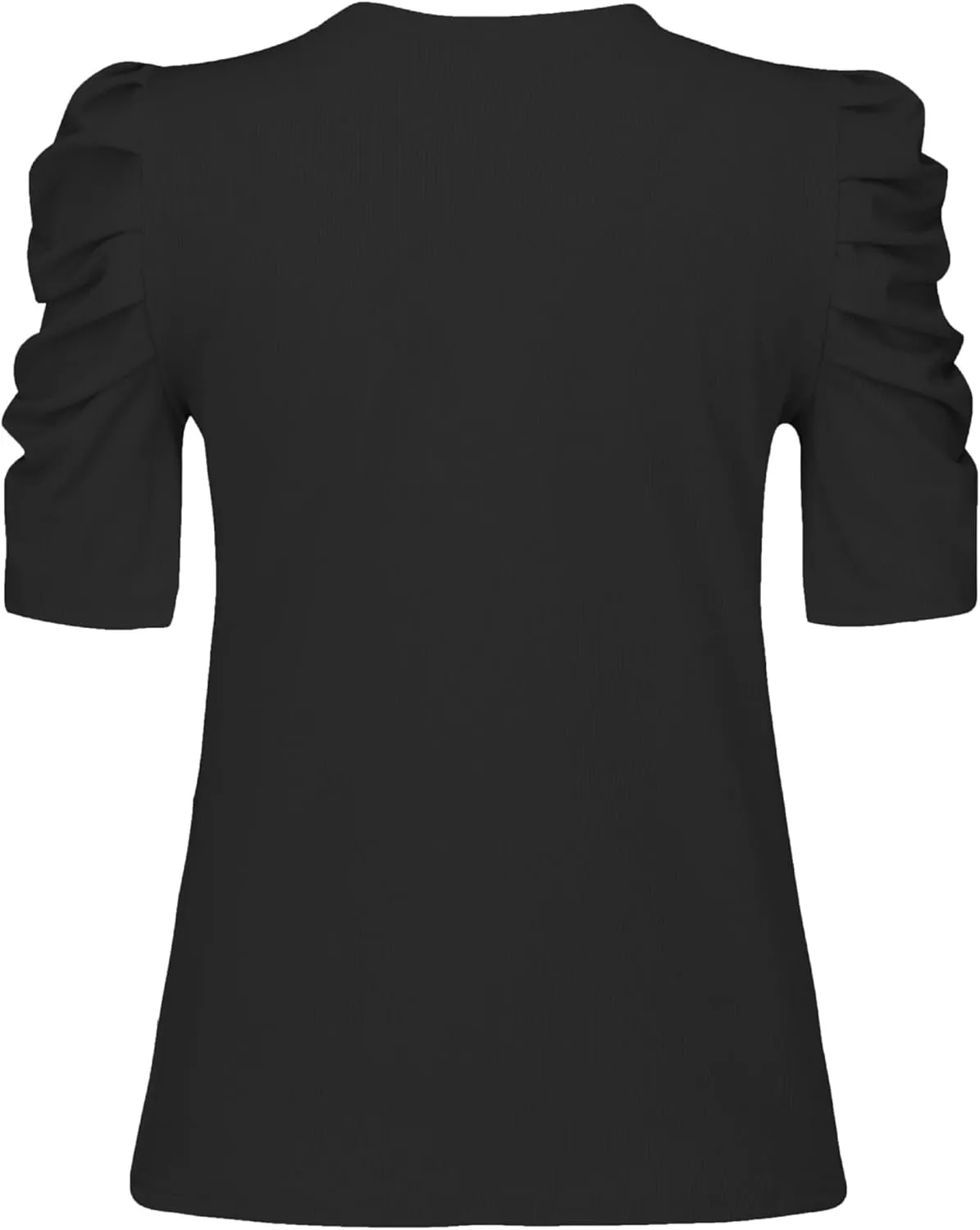 Remidoo Women's Casual Puff Short Sleeve Top Crewneck Solid Slim Fit T Shirt Blouse