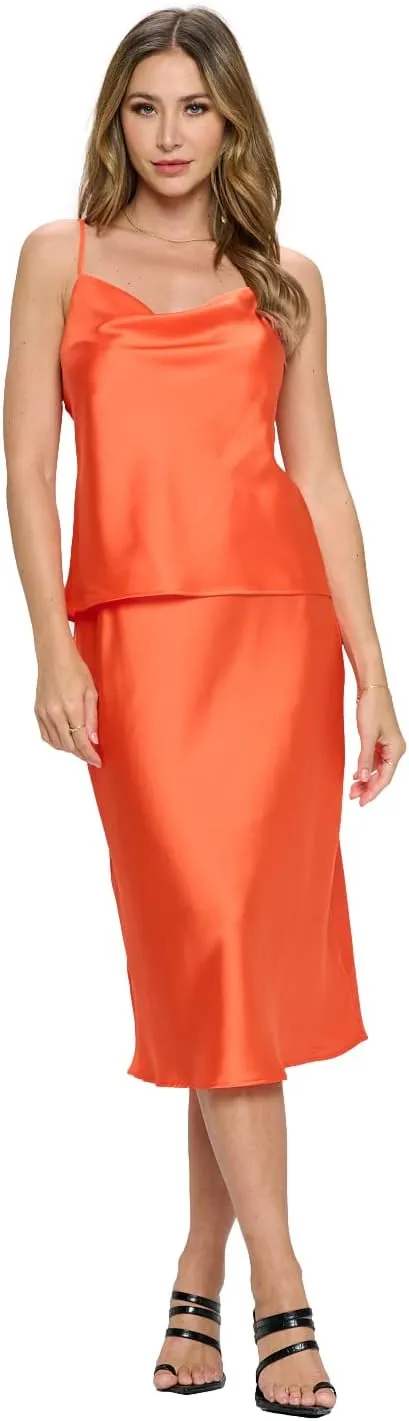 RENEEC. Women's Silky Satin Sleeveless Soft Spaghetti Strap Camisole Top - Made in USA
