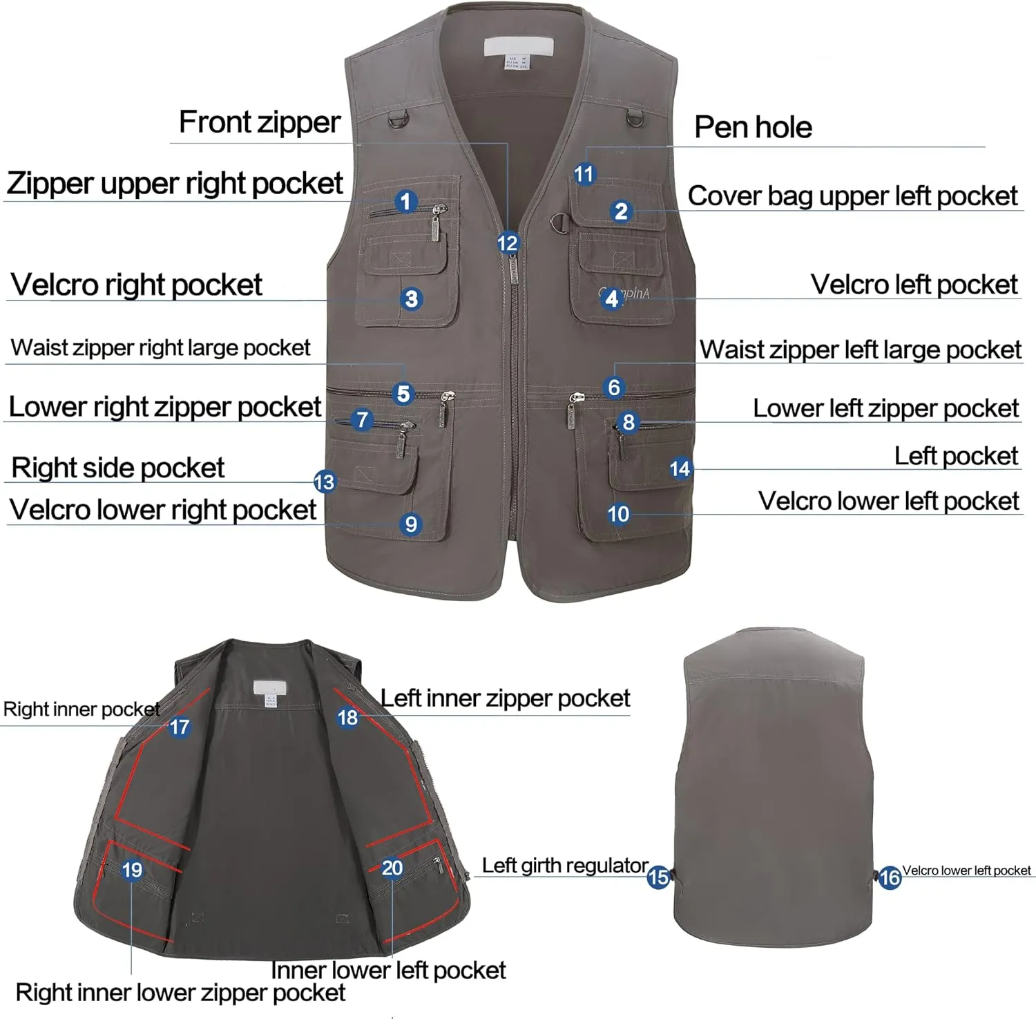 Riutiru Men's Versatile Outdoor Travel Sports Vest, Olympina Multiple Pockets for Work, Fishing, Hunting, Tactical Missions