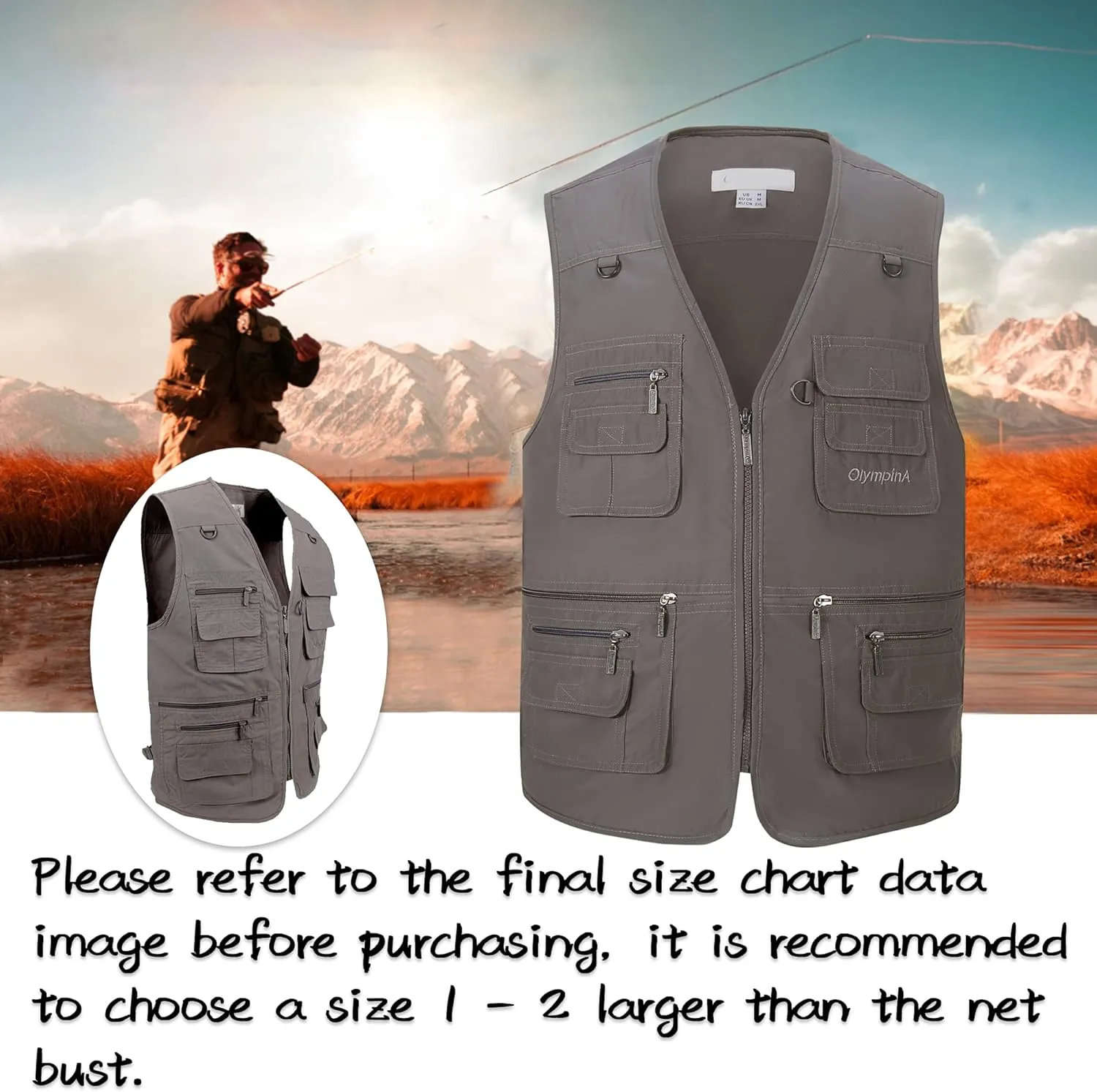 Riutiru Men's Versatile Outdoor Travel Sports Vest, Olympina Multiple Pockets for Work, Fishing, Hunting, Tactical Missions