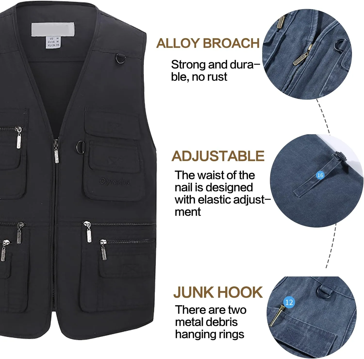 Riutiru Men's Versatile Outdoor Travel Sports Vest, Olympina Multiple Pockets for Work, Fishing, Hunting, Tactical Missions