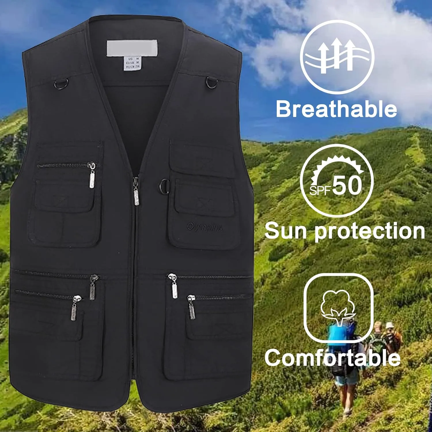 Riutiru Men's Versatile Outdoor Travel Sports Vest, Olympina Multiple Pockets for Work, Fishing, Hunting, Tactical Missions