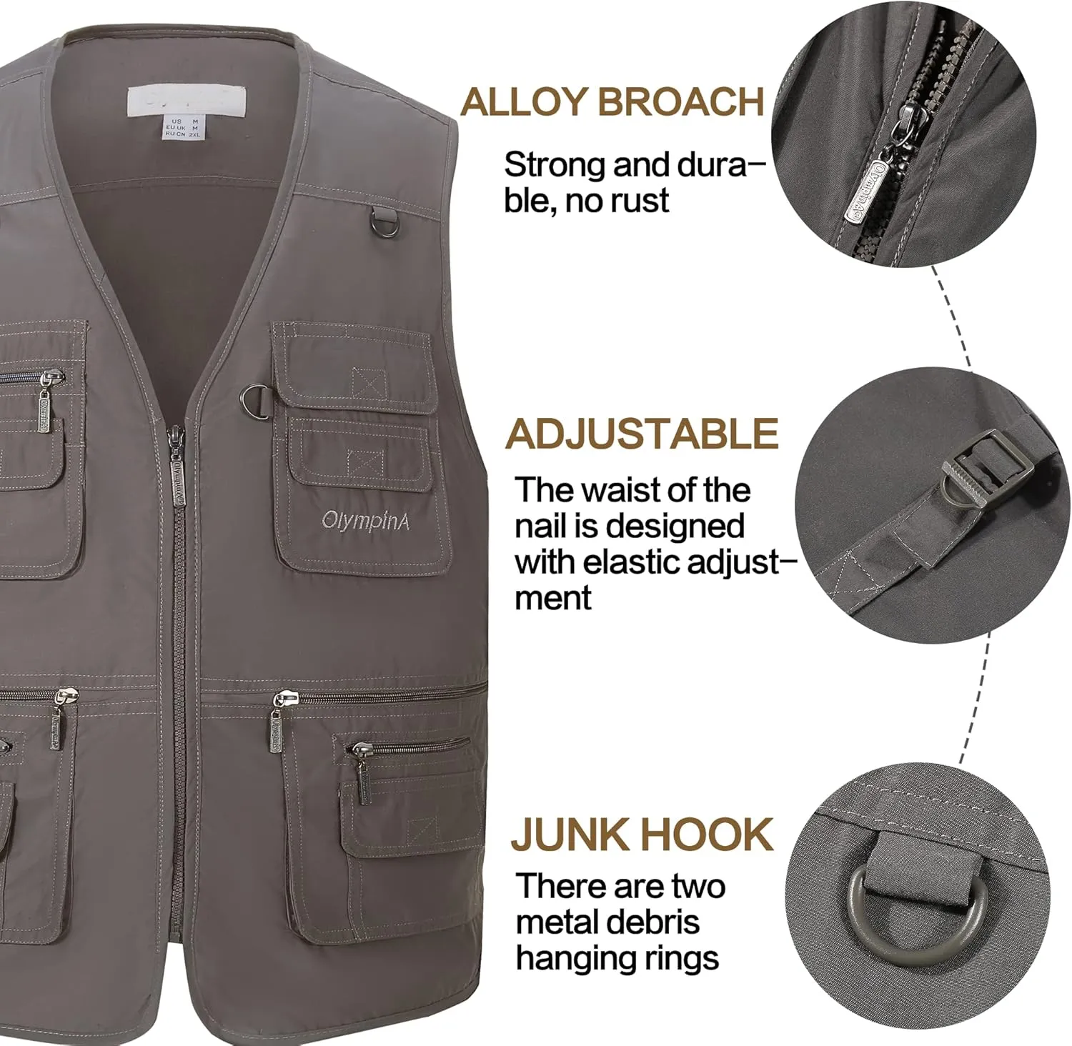 Riutiru Men's Versatile Outdoor Travel Sports Vest, Olympina Multiple Pockets for Work, Fishing, Hunting, Tactical Missions