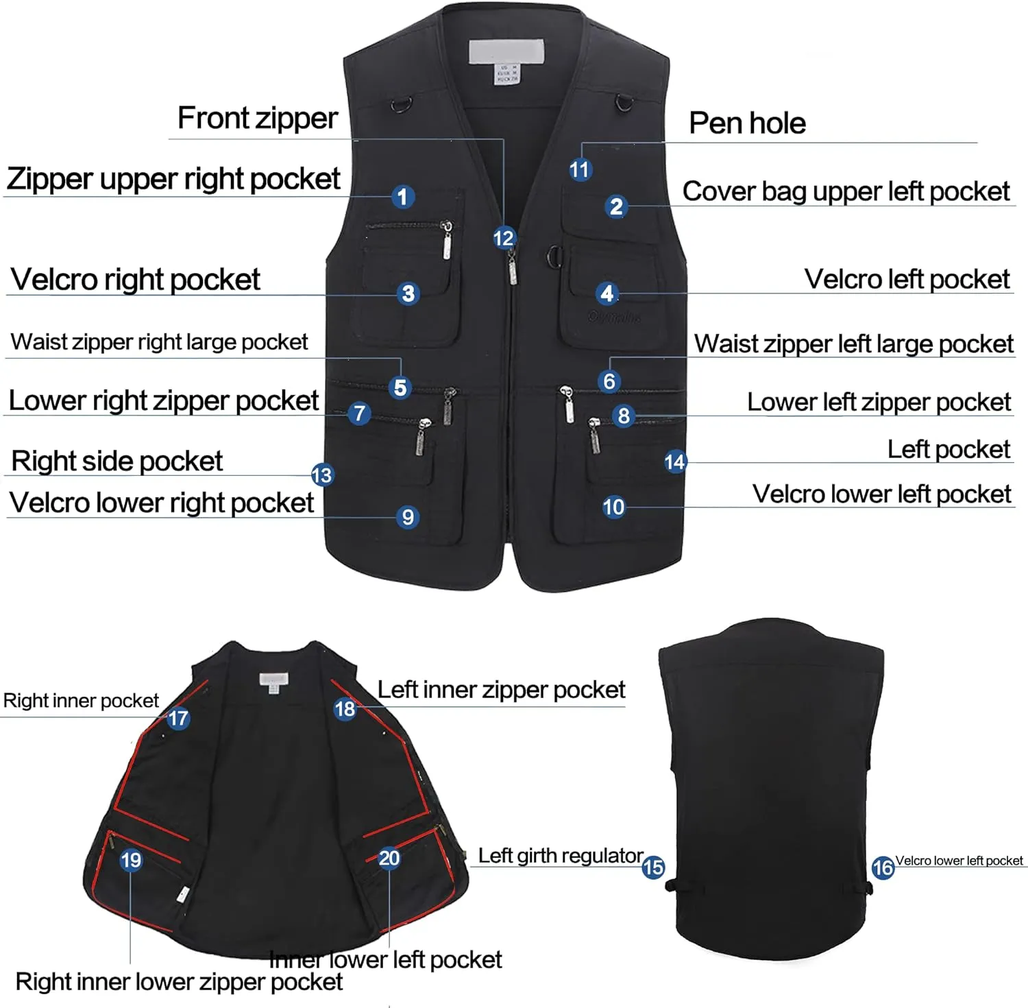Riutiru Men's Versatile Outdoor Travel Sports Vest, Olympina Multiple Pockets for Work, Fishing, Hunting, Tactical Missions