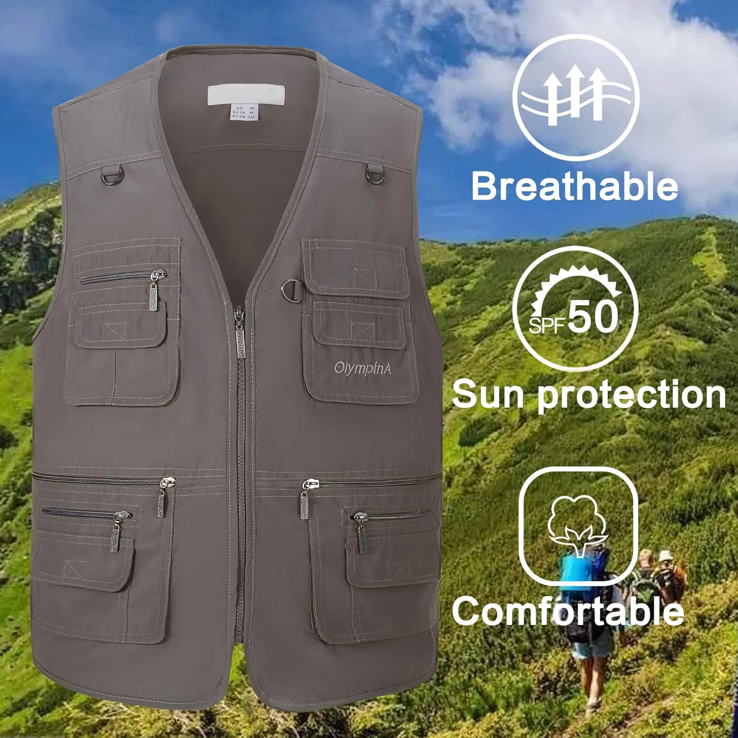 Riutiru Men's Versatile Outdoor Travel Sports Vest, Olympina Multiple Pockets for Work, Fishing, Hunting, Tactical Missions