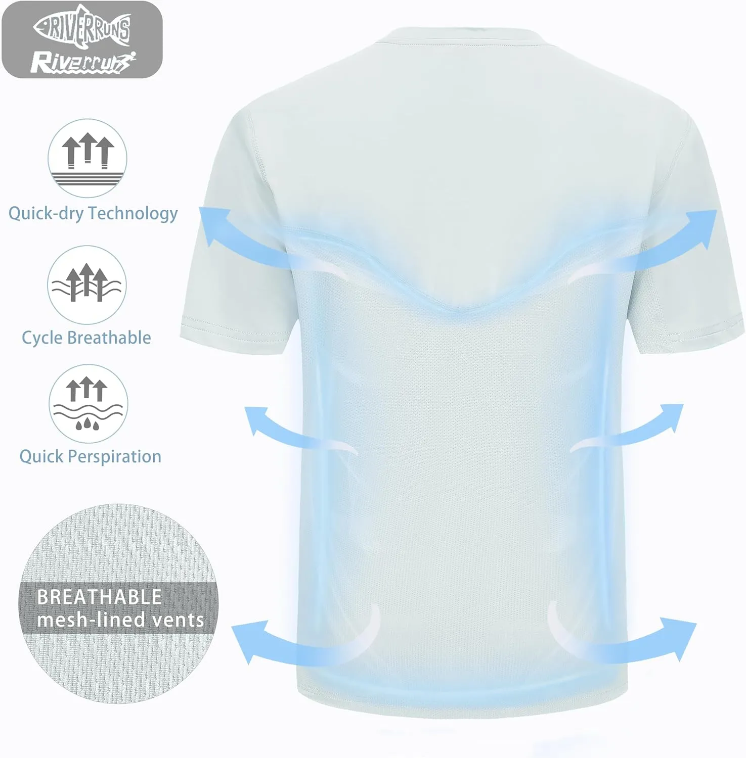 Riverruns Fishing T-Shirt Mens UPF 50  Sun Protection Fishing Shirt Short Sleeve Performance Tee