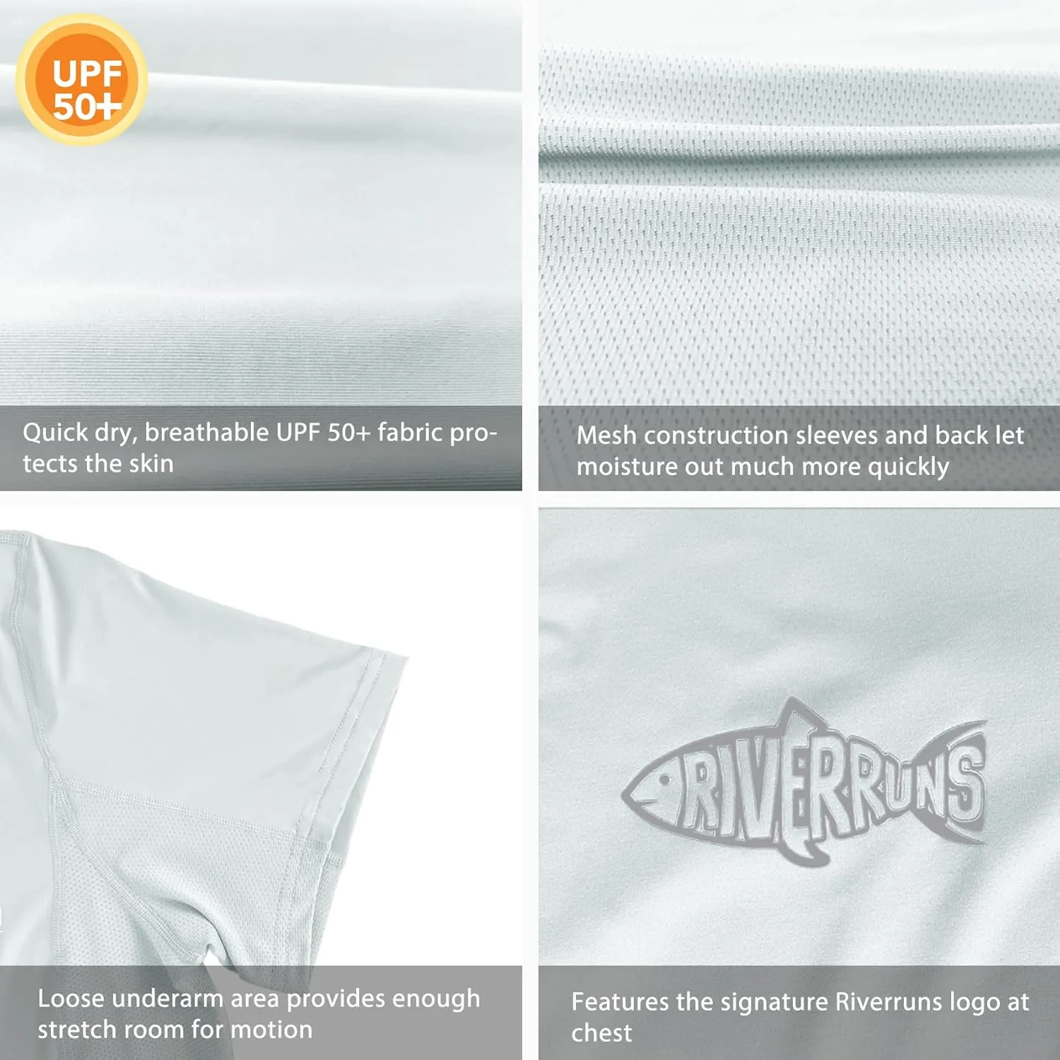 Riverruns Fishing T-Shirt Mens UPF 50  Sun Protection Fishing Shirt Short Sleeve Performance Tee