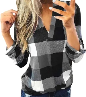 RMXEi Wearable Blanket Hoodie,Women Casual Cotton Long Sleeve Plaid Shirt Women's Slim Jacket Shirt Top