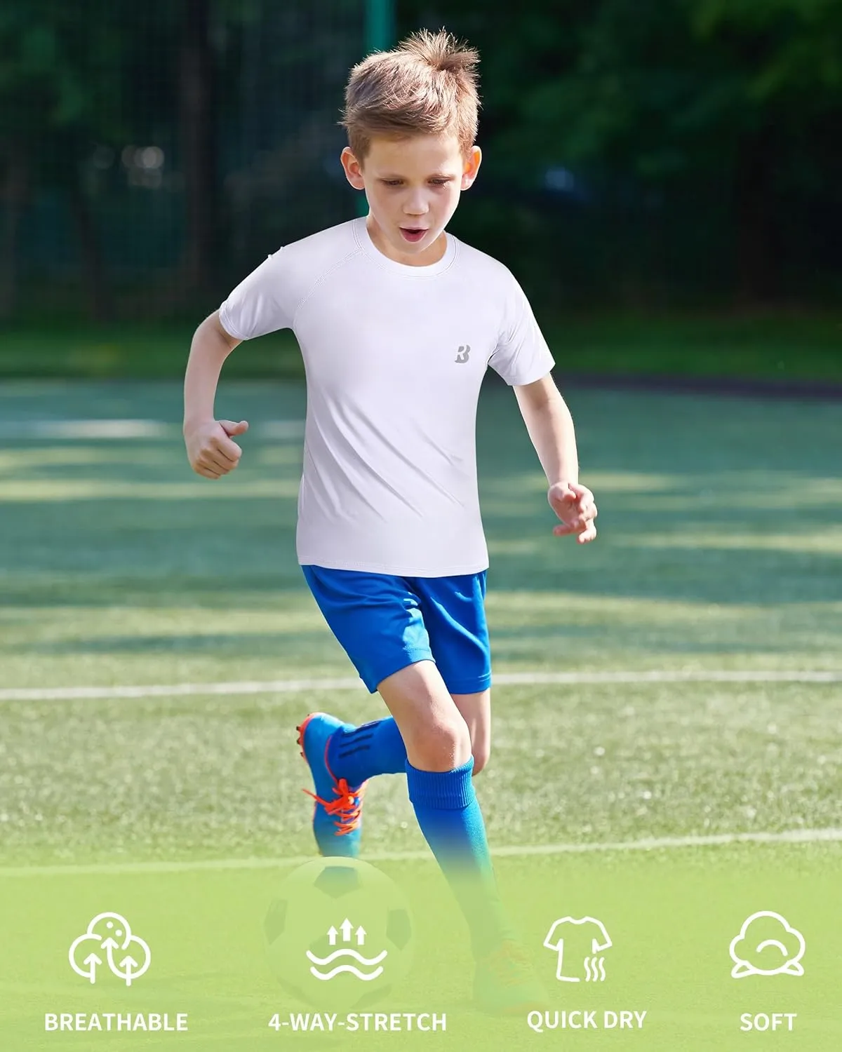 Roadbox Boys Youth Compression Shirt - Short Sleeve Undershirt for Kids Quick Dry Athletic Baseball T-Shirt Base Layer