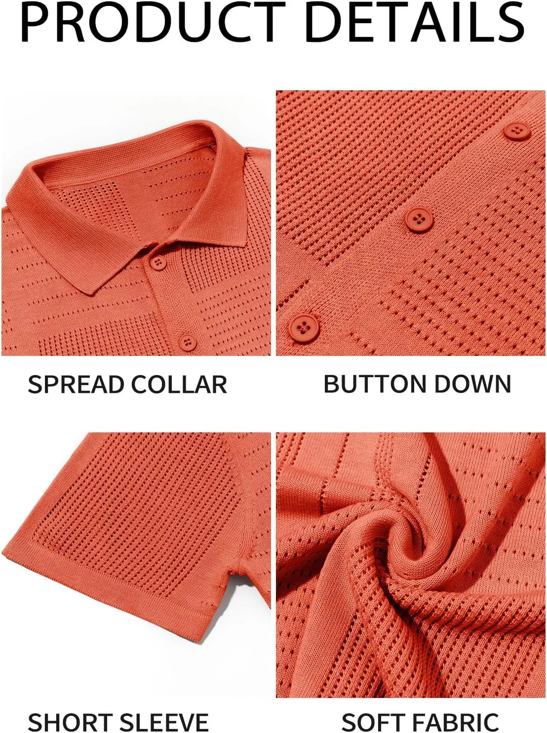 Runcati Mens Knit Button Down Shirt Casual Short Sleeve Cotton Polo Shirt Hollow Out Summer Beach Tops