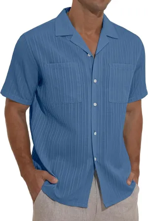 Sailwind Men's Short Sleeve Cuban Guayabera Shirt Relaxed Fit Shirt Casual Summer Beach Button Down Shirts