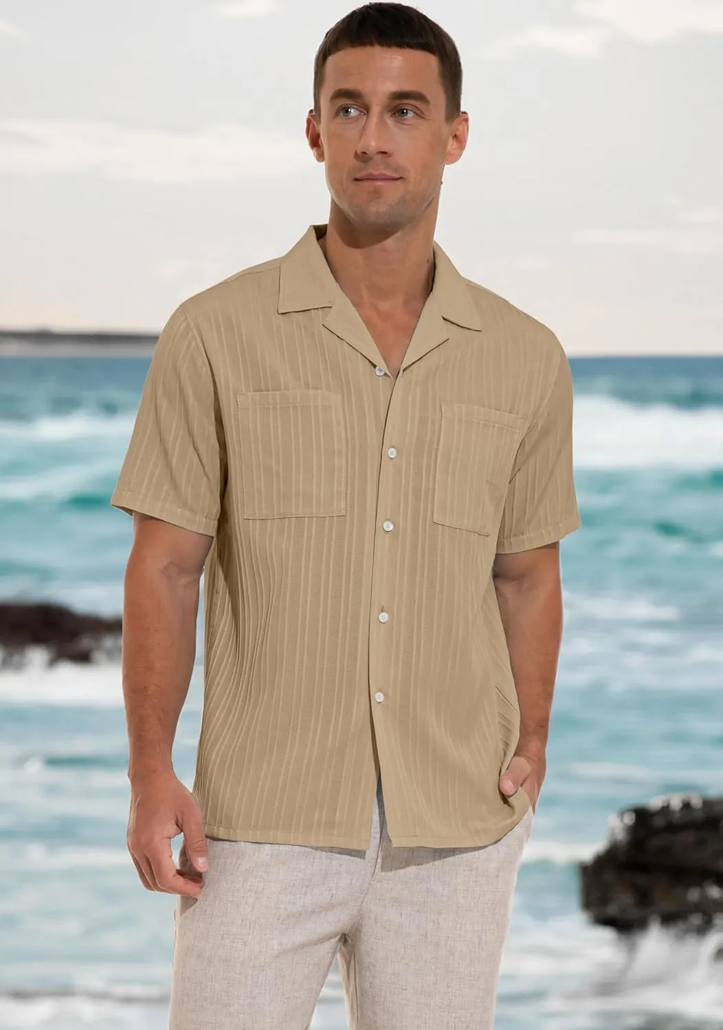 Sailwind Men's Short Sleeve Cuban Guayabera Shirt Relaxed Fit Shirt Casual Summer Beach Button Down Shirts