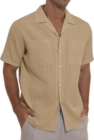 Sailwind Men's Short Sleeve Cuban Guayabera Shirt Relaxed Fit Shirt Casual Summer Beach Button Down Shirts