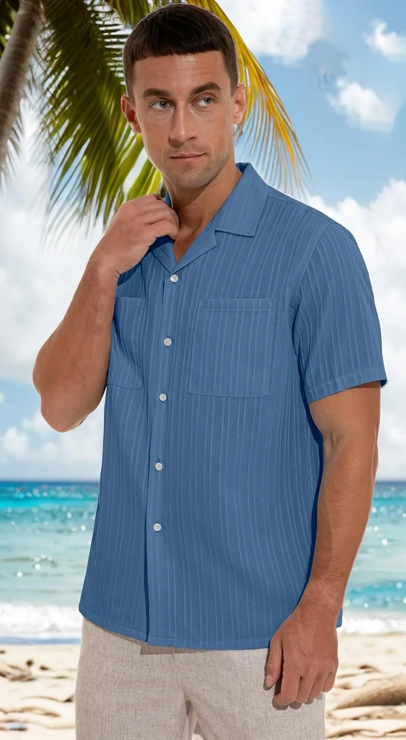 Sailwind Men's Short Sleeve Cuban Guayabera Shirt Relaxed Fit Shirt Casual Summer Beach Button Down Shirts