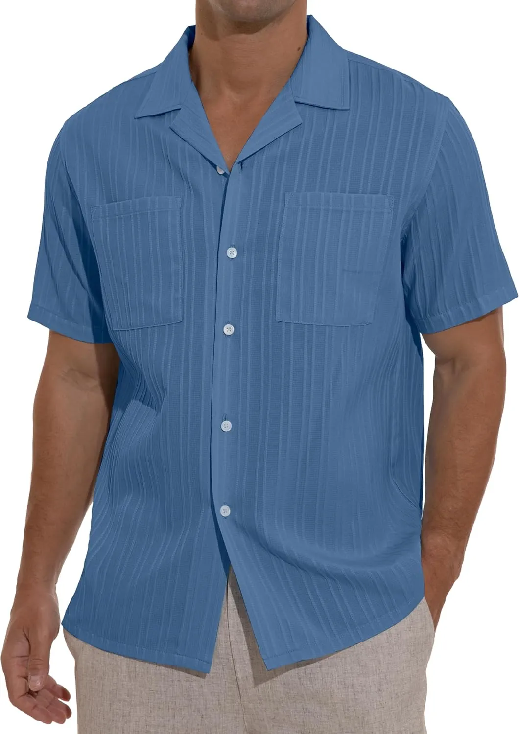 Sailwind Men's Short Sleeve Cuban Guayabera Shirt Relaxed Fit Shirt Casual Summer Beach Button Down Shirts