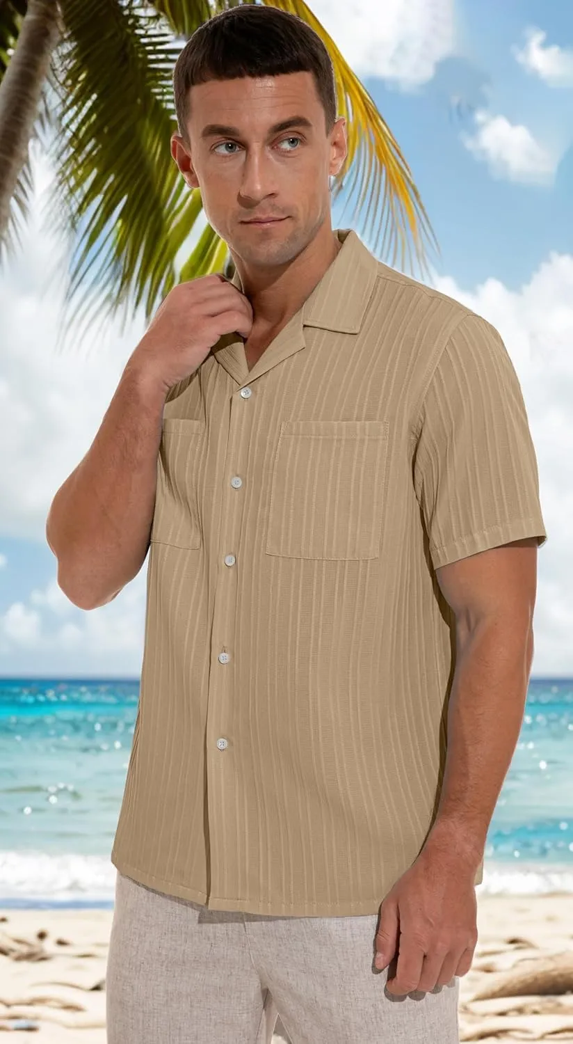 Sailwind Men's Short Sleeve Cuban Guayabera Shirt Relaxed Fit Shirt Casual Summer Beach Button Down Shirts