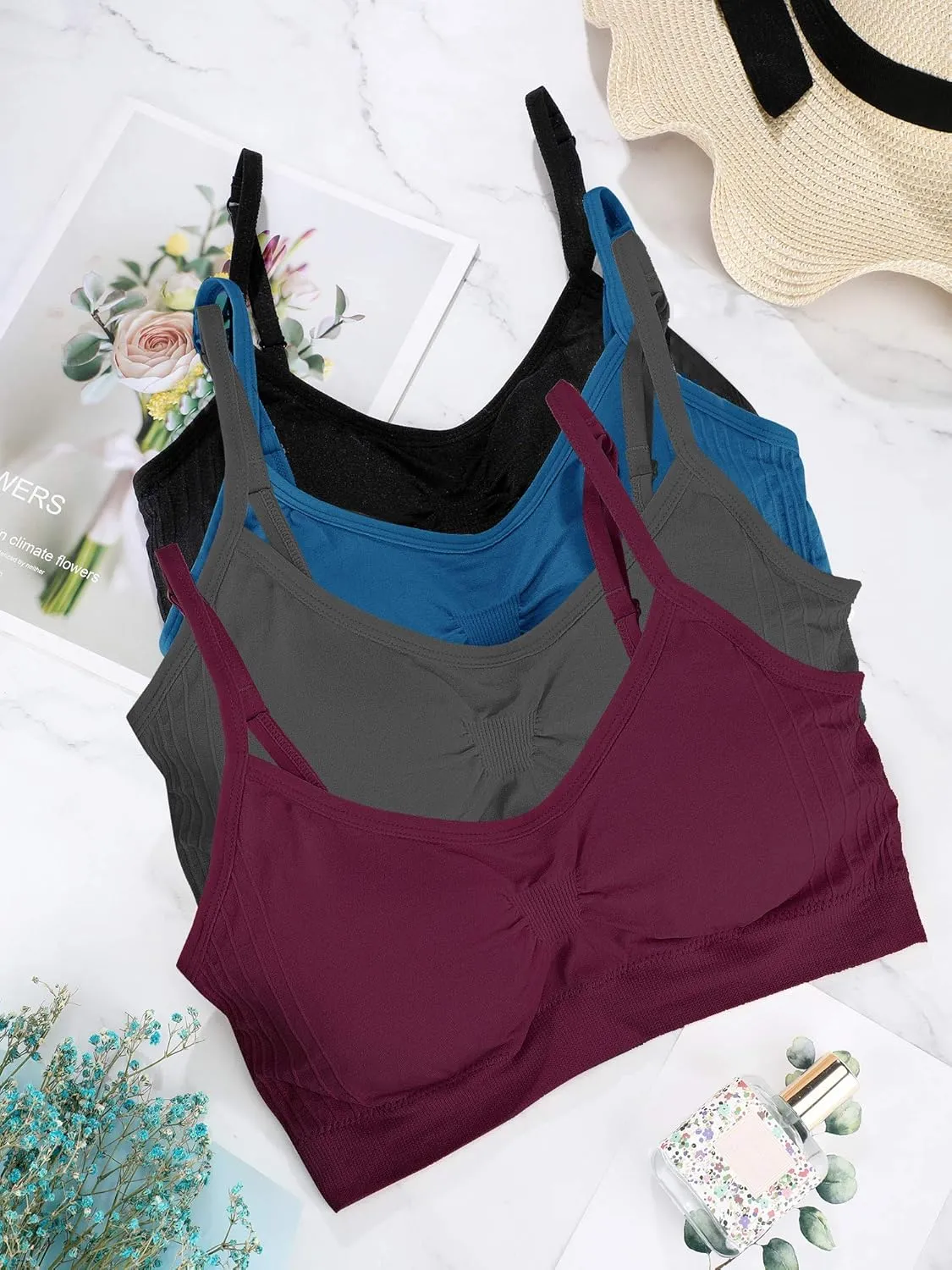 SATINIOR 4 Pieces Bralette Neck Cami Bra Wireless Tank Top Sports Bra for Women
