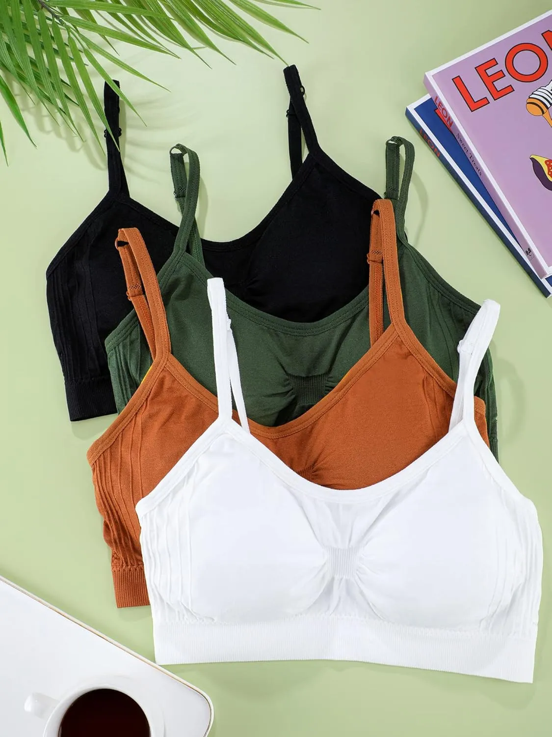 SATINIOR 4 Pieces Bralette Neck Cami Bra Wireless Tank Top Sports Bra for Women