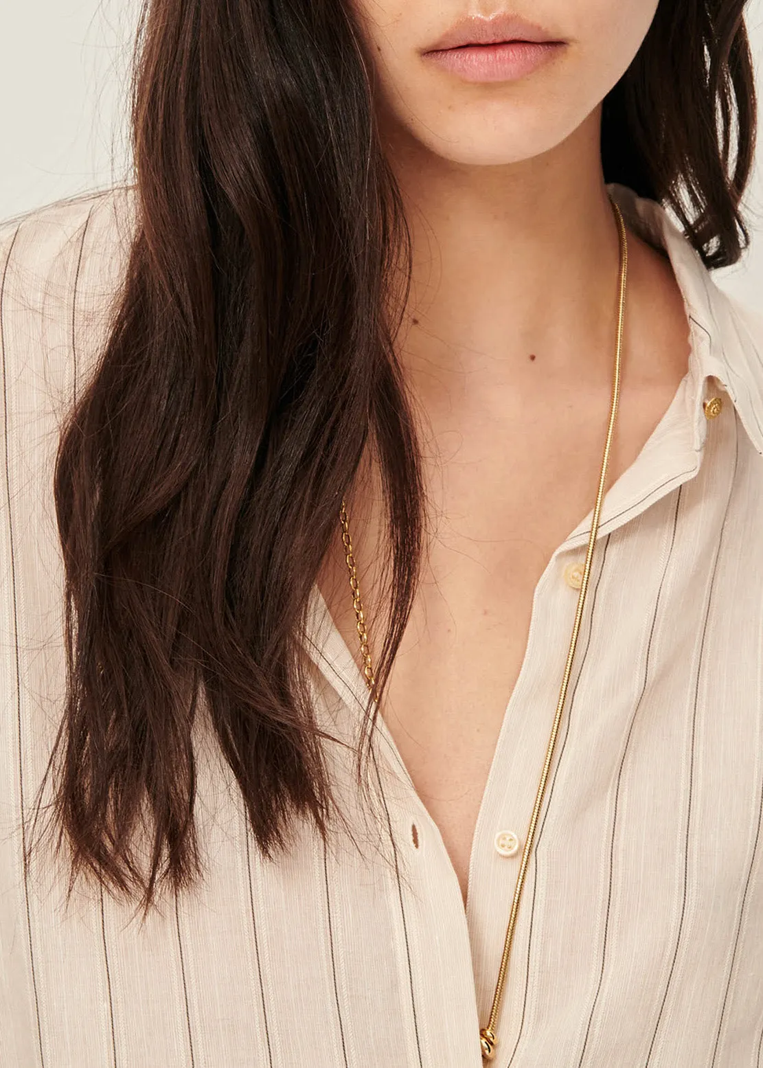 Sessun Botan Cream Vertical Stripe Button Down Collared Shirt Sand black