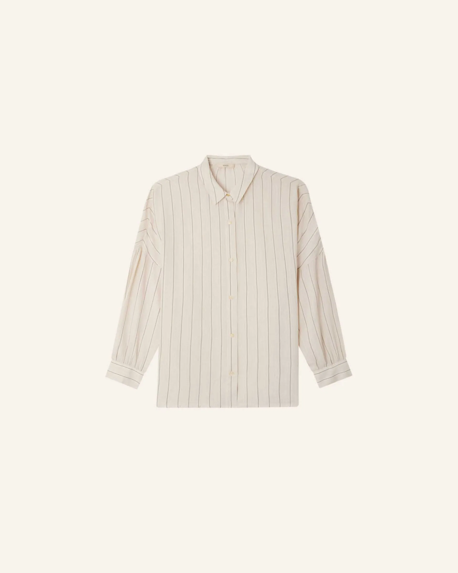 Sessun Botan Cream Vertical Stripe Button Down Collared Shirt Sand black