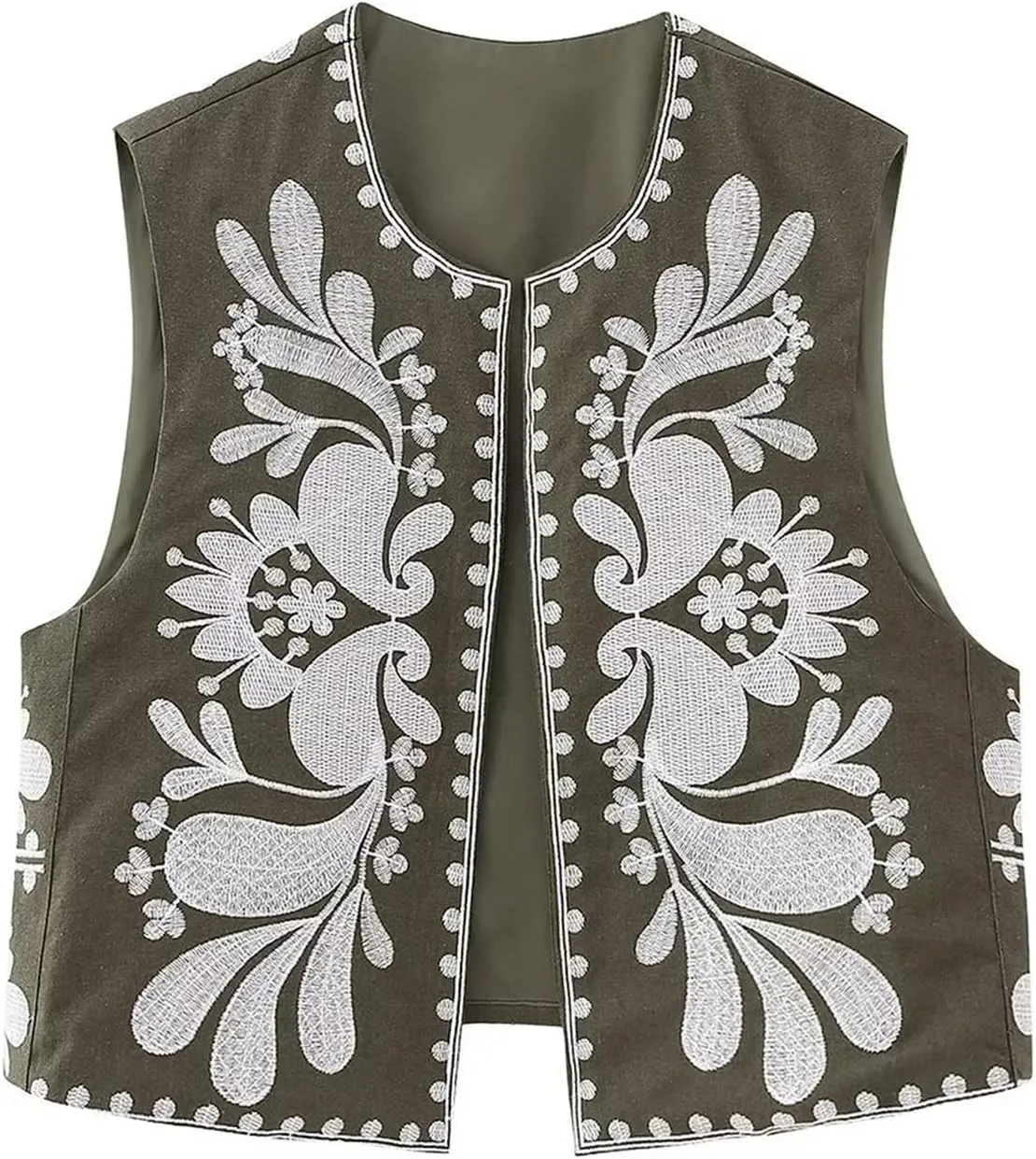 Seyumixi Women Vintage Embroidered Floral Vest Y2k Sleeveless Open Front Floral Cardigan Vests Gilet Linen Streetwear