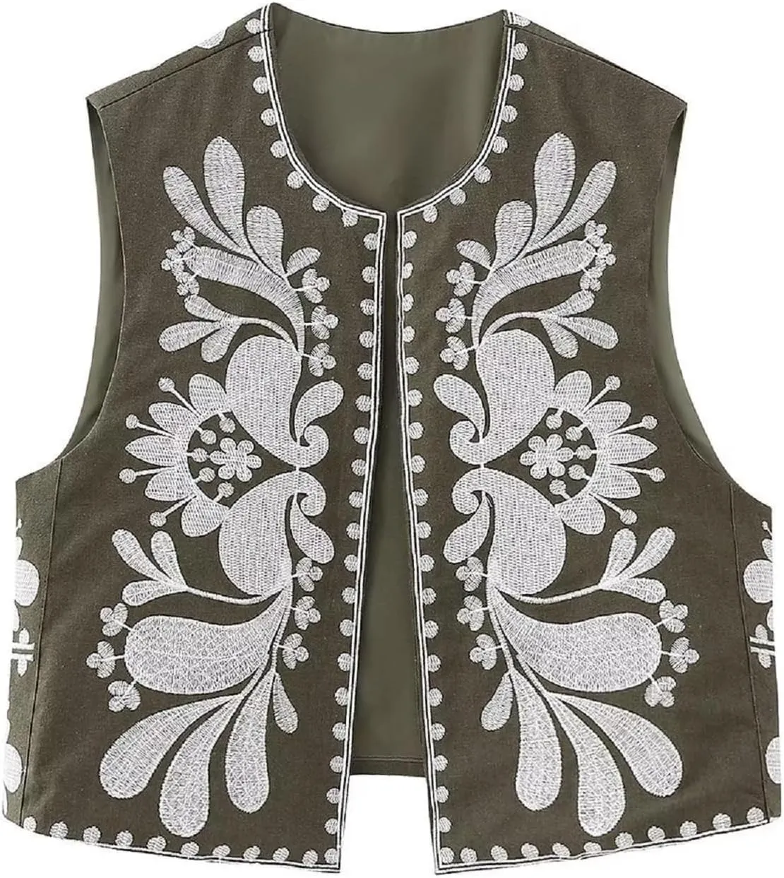 Seyumixi Women Vintage Embroidered Floral Vest Y2k Sleeveless Open Front Floral Cardigan Vests Gilet Linen Streetwear