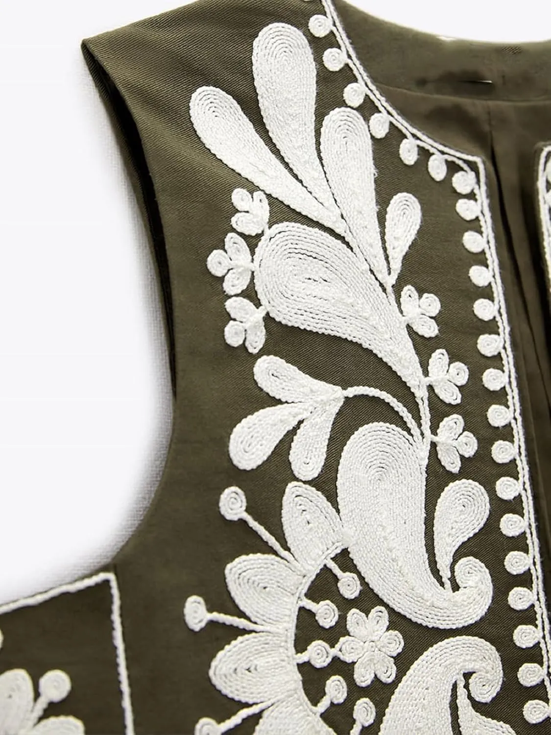 Seyumixi Women Vintage Embroidered Floral Vest Y2k Sleeveless Open Front Floral Cardigan Vests Gilet Linen Streetwear