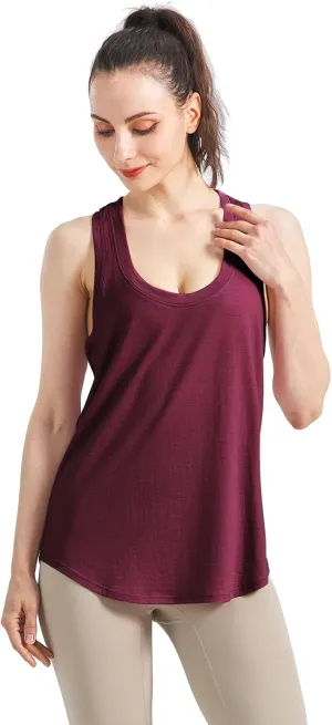 SHEEP RUN Merino Wool Camisole Racerback Tank Top Yoga Shirt Wicking Breathable Light-Weight Shirt