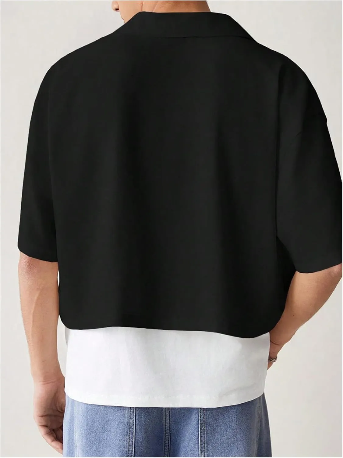 SHENHE Men's Summer Short Sleeve Button Down Crop Shirt Loose Fit Casual Shirt with Pockets
