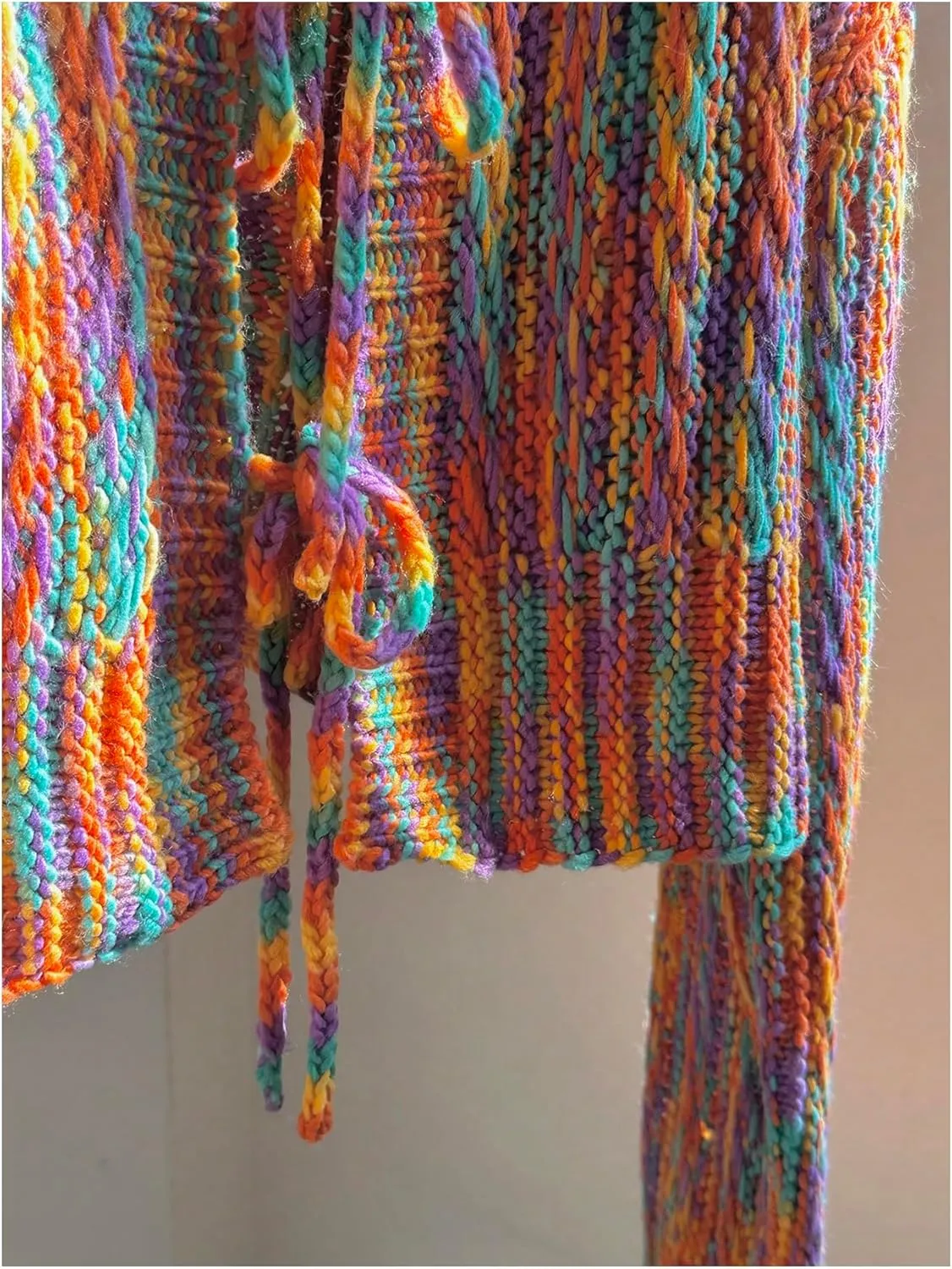 SHENHE Women's Knitted Tie Front Cardigan Colorful Long Sleeve Cardigan Sweater Top