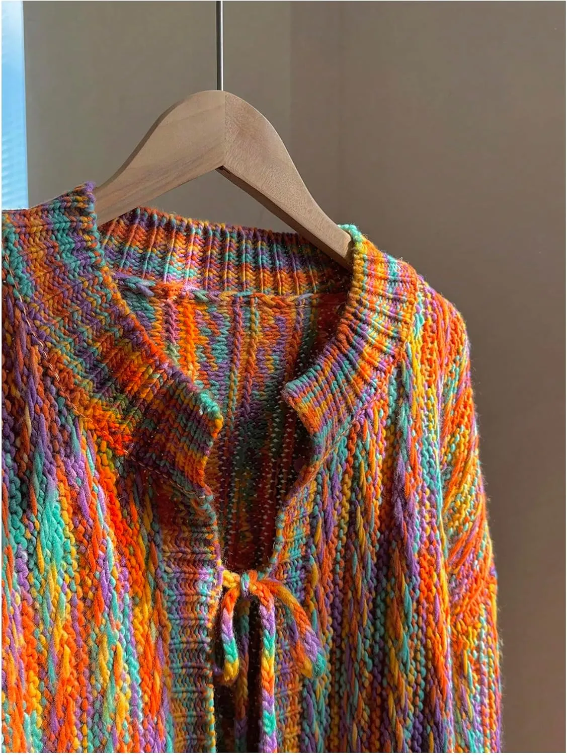 SHENHE Women's Knitted Tie Front Cardigan Colorful Long Sleeve Cardigan Sweater Top