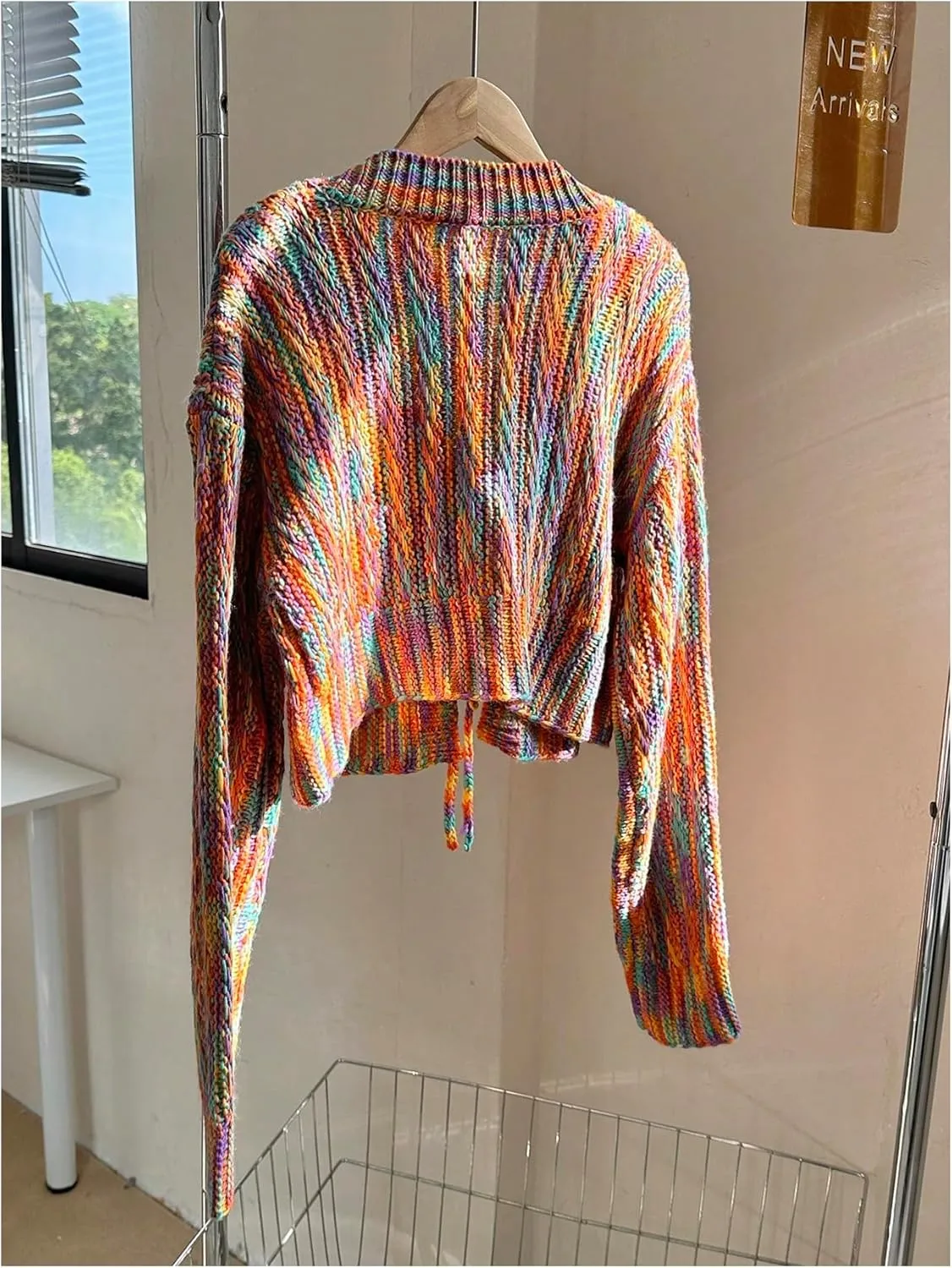 SHENHE Women's Knitted Tie Front Cardigan Colorful Long Sleeve Cardigan Sweater Top