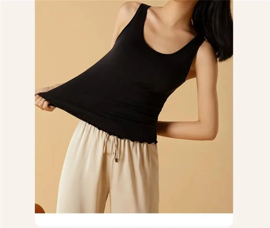 Silk Camisole Top for Women Solid with Chest Cushion Vest