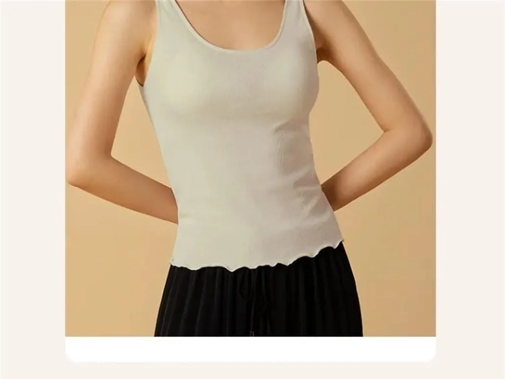 Silk Camisole Top for Women Solid with Chest Cushion Vest