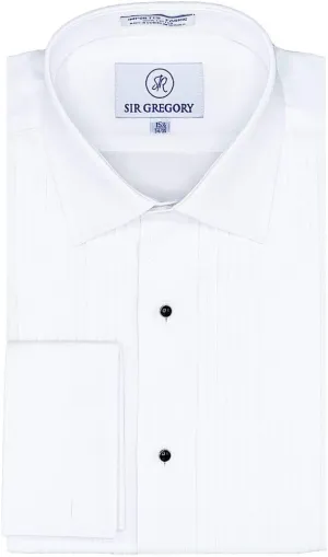 Sir Gregory Men's Regular Fit Tuxedo Shirt 100% Cotton Laydown Collar French Cuff 1/4 Inch Pleat