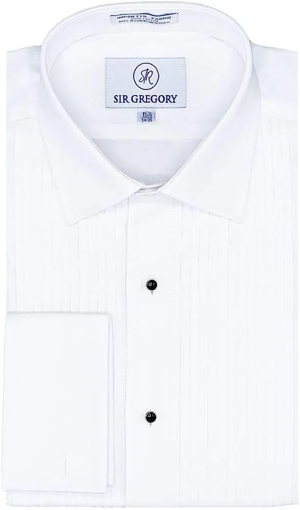 Sir Gregory Men's Regular Fit Tuxedo Shirt 100% Cotton Laydown Collar French Cuff 1/4 Inch Pleat