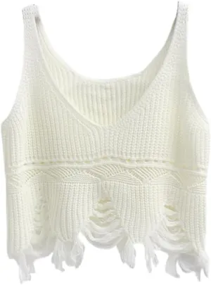 Spring Striped Tassel Camisole Womens Vneck Short Knitted top Vest