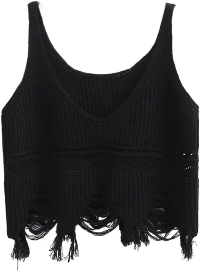 Spring Striped Tassel Camisole Womens Vneck Short Knitted top Vest
