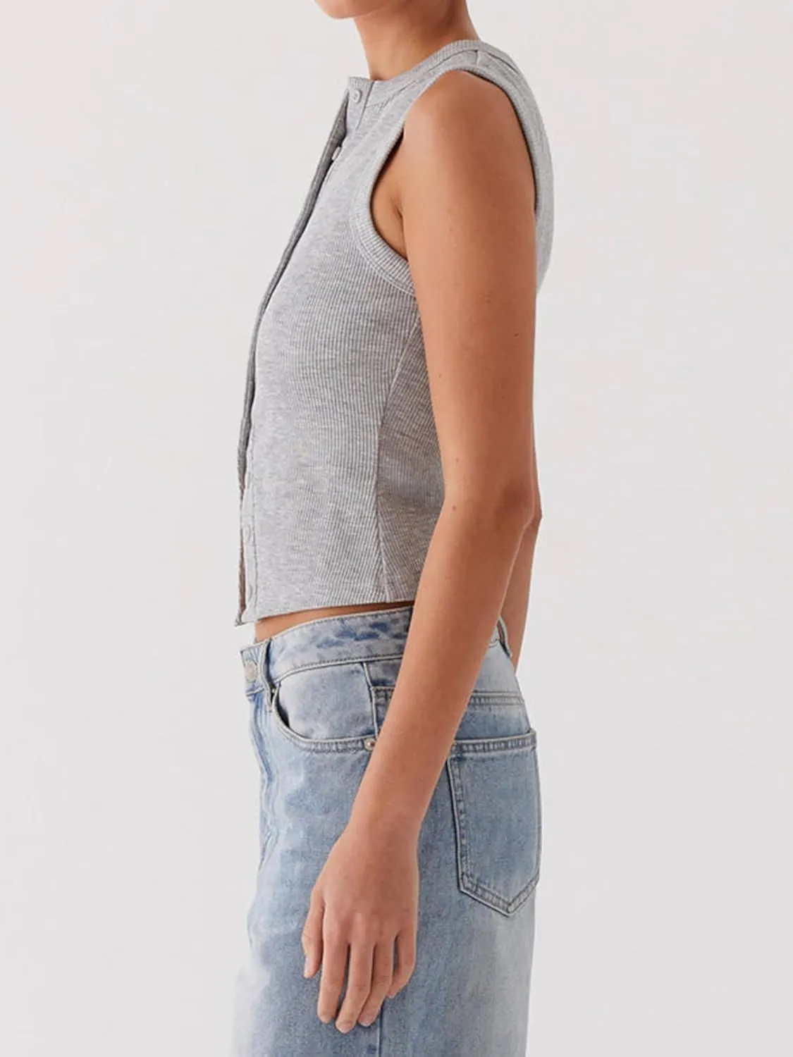Springcmy Womens Button Down Tank Top Sleeveless Ribbed Fitted Vest Casual Trendy Y2K Going Out Crop Knit Vest Top Streetwear