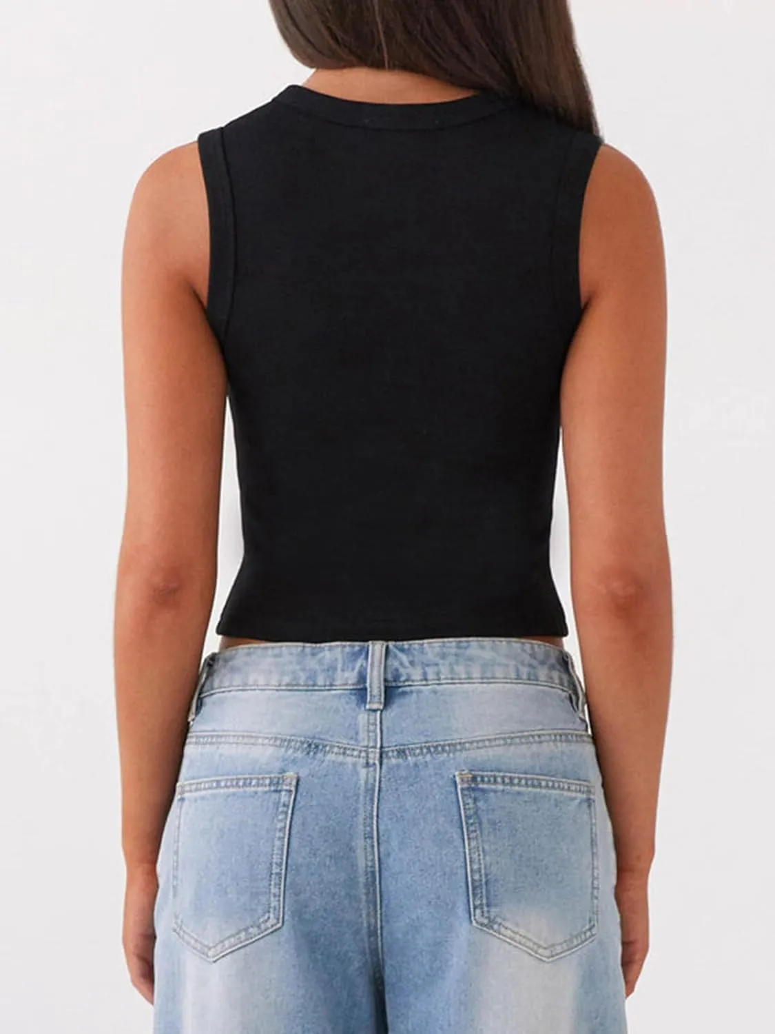 Springcmy Womens Button Down Tank Top Sleeveless Ribbed Fitted Vest Casual Trendy Y2K Going Out Crop Knit Vest Top Streetwear