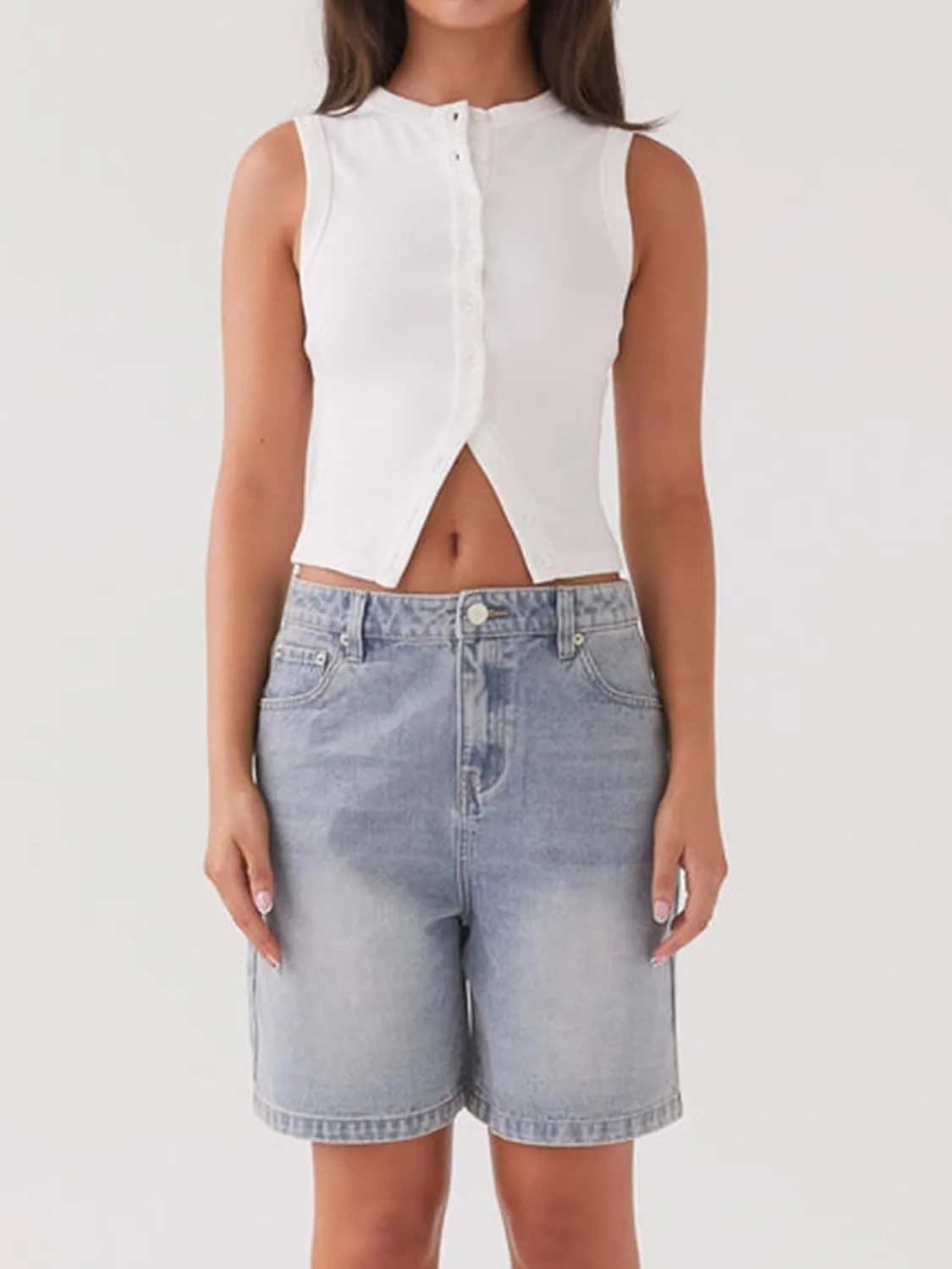 Springcmy Womens Button Down Tank Top Sleeveless Ribbed Fitted Vest Casual Trendy Y2K Going Out Crop Knit Vest Top Streetwear