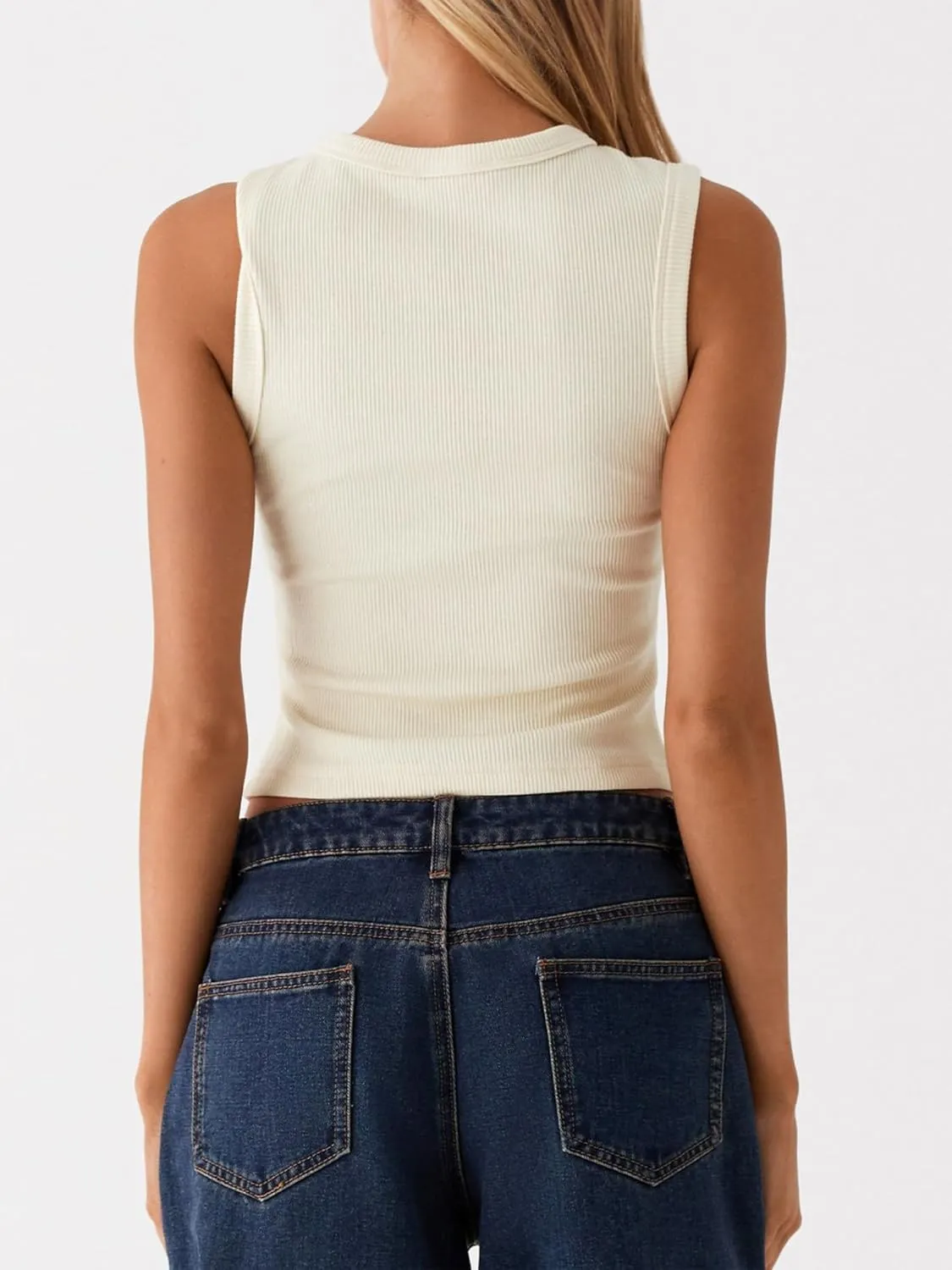 Springcmy Womens Button Down Tank Top Sleeveless Ribbed Fitted Vest Casual Trendy Y2K Going Out Crop Knit Vest Top Streetwear
