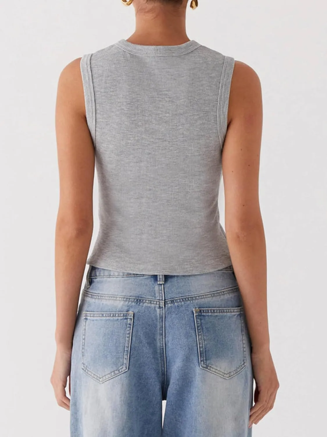 Springcmy Womens Button Down Tank Top Sleeveless Ribbed Fitted Vest Casual Trendy Y2K Going Out Crop Knit Vest Top Streetwear