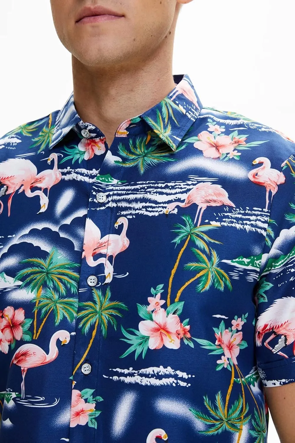 SSLR Pack Hawaiian Shirt for Men Flamingo Short Sleeve Casual Button Down Shirts Summer Beach Shirt