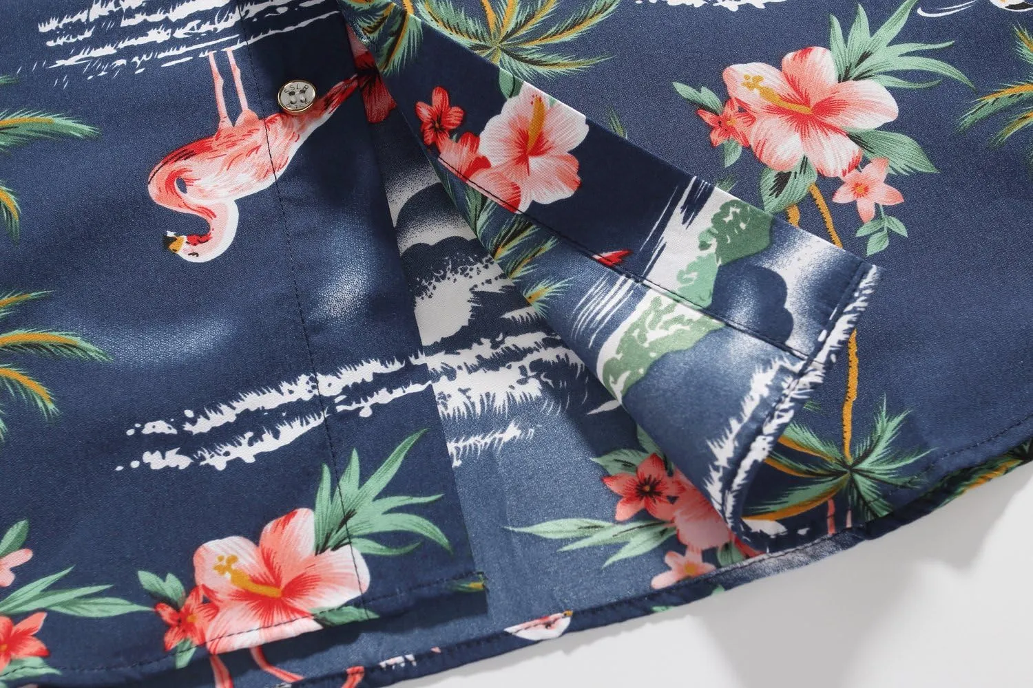 SSLR Pack Hawaiian Shirt for Men Flamingo Short Sleeve Casual Button Down Shirts Summer Beach Shirt