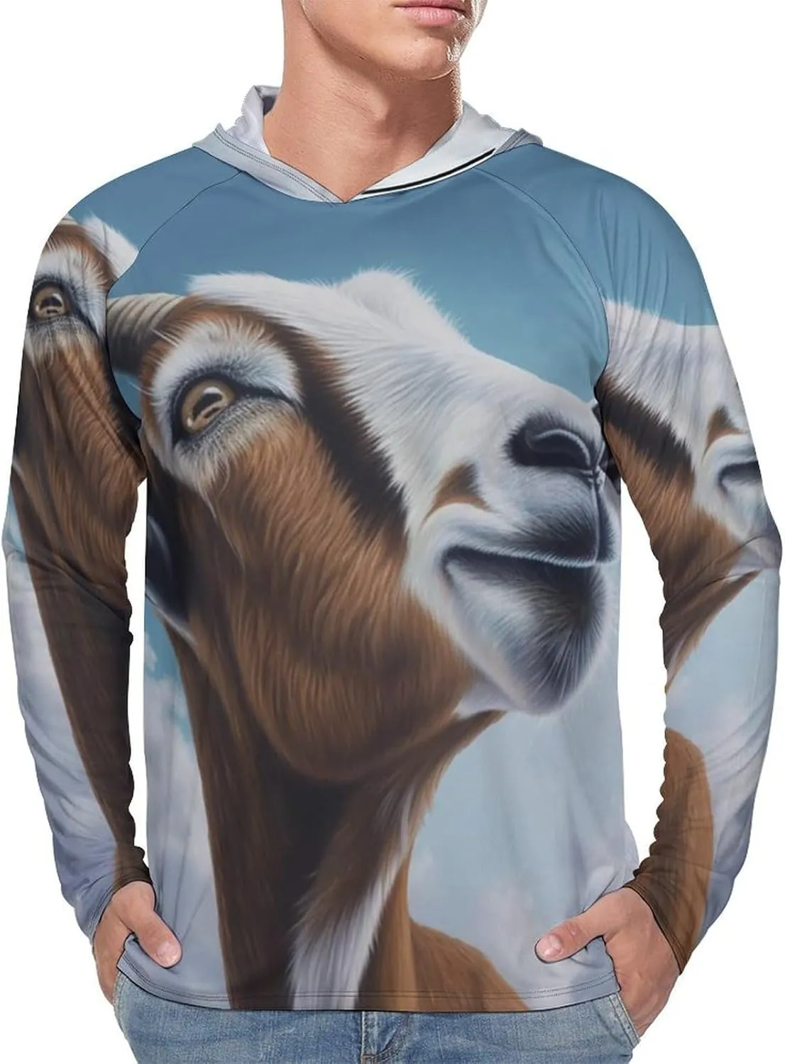 Sun Protection Shirt Long Sleeve Hoodie Blue Goat Print Lightweight Rash Guard Quick Dry Sun Shirt for Outdoor