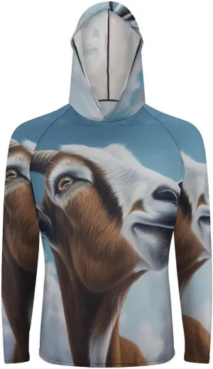 Sun Protection Shirt Long Sleeve Hoodie Blue Goat Print Lightweight Rash Guard Quick Dry Sun Shirt for Outdoor
