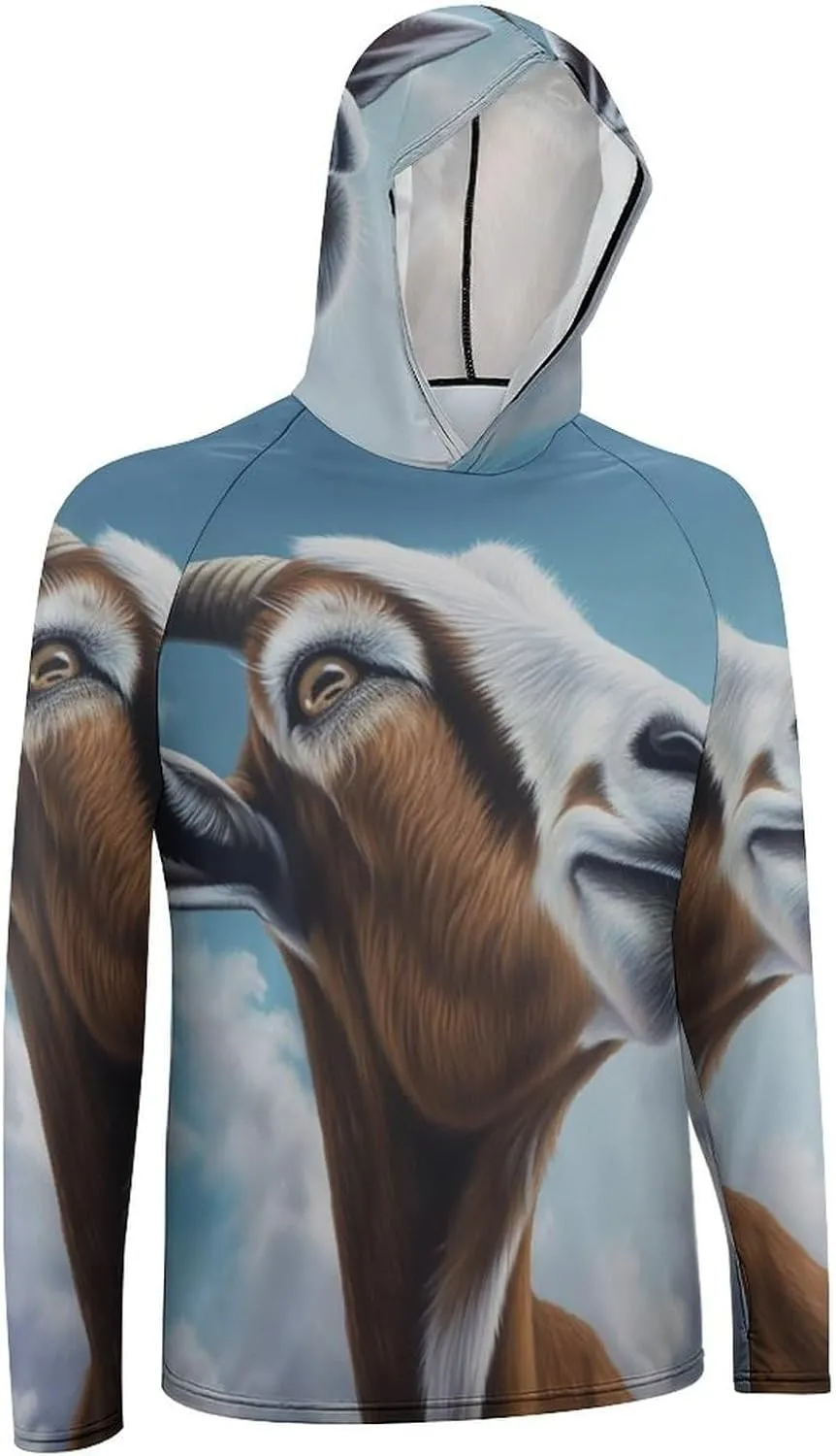 Sun Protection Shirt Long Sleeve Hoodie Blue Goat Print Lightweight Rash Guard Quick Dry Sun Shirt for Outdoor